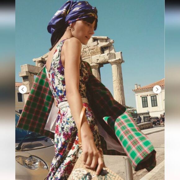 SCANLAN THEODORE Bow Watercolor Floral Maxi Dress VNECK back Size Small - Picture 2 of 13